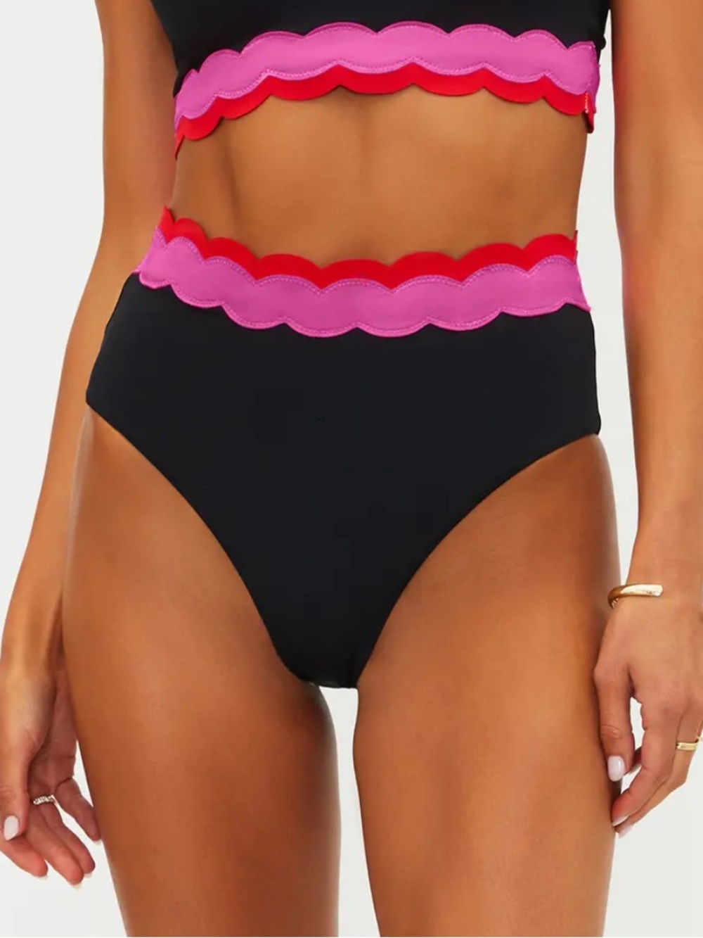 New! Beach Riot Harriet High Waist Scallop Bikini Bottoms Black 34180